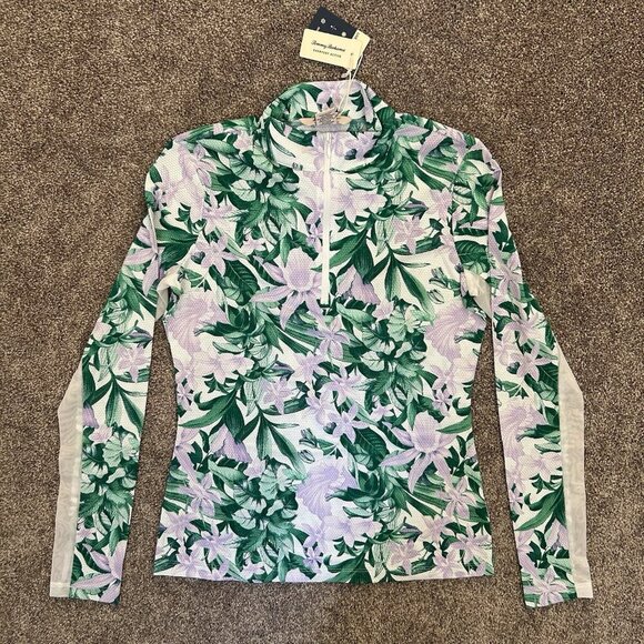 Tommy Bahama Women's Long Sleeve Top Jacket Size XS Floral 1/4 Zip Mock Neck NWT - Picture 2 of 11